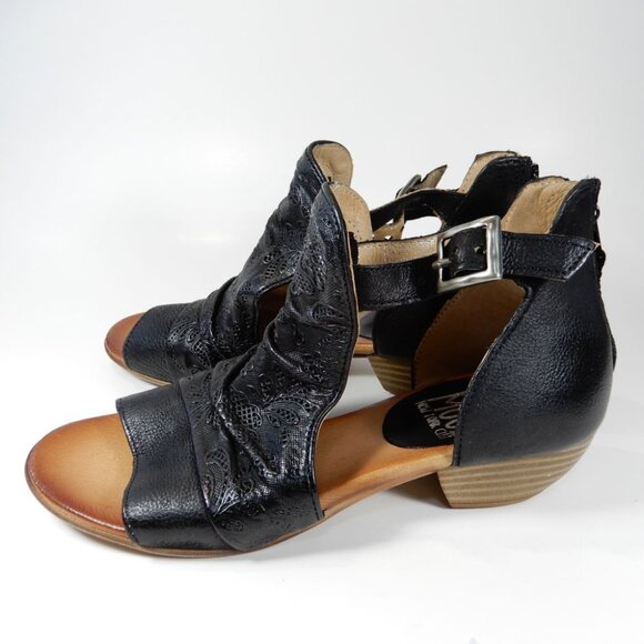Miz Mooz Corra SANDALS Size 38 7.5 8 Peep Toe Black Embroidered Leather NEW - Picture 13 of 14